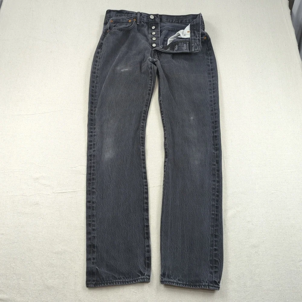 Levis 501 Jeans Mens 33x32* Black Button Fly Western Classic American Distressed